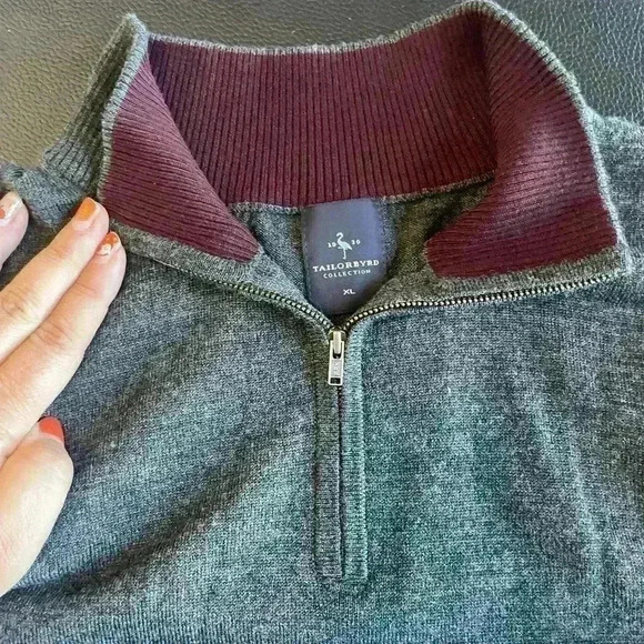 TailorByrd 1/4 Zip 100% Marino Wool Gray Men’s Sweater Size XL Classic Pullover - Picture 5 of 11
